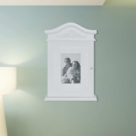 Armoire à clés Coffre à Clé Meuble de Rangement - Style Contemporain avec cadre photo Blanc BV808136 - BonneVie (1/5)