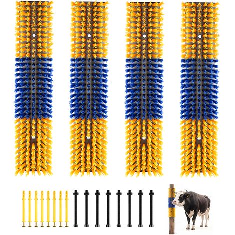 VEVOR Cepillo Rascador para Ganado, Paquete de 4 Unidades, Raspador de 430 x 100 mm, Cepillo de Masaje para Aliviar la Picazón de la Espalda, para Caballos Vacas Ovejas Cerdos, Color Azul y Amarillo (1/5)