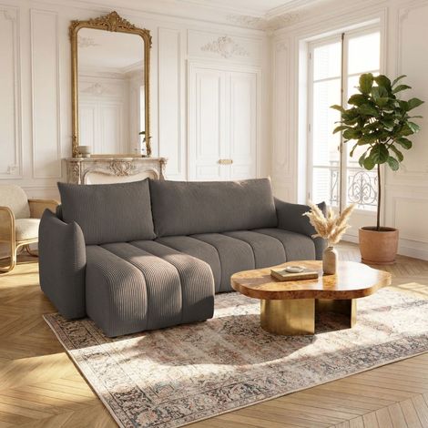 Ecksofa Schlafsofa ONTARIO XS in Stoff Poso Braun Ottomane Links (1/5)