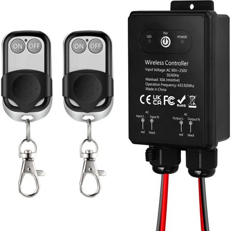 Commutateur à Télécommande Étanche sans Fil, 220V/240V/230V AC, Relais 30A avec Portée Longue de 50m, pour Commande de Pompe, Interrupteur Extérieur, Luminaires, Espaces Extérieurs, Pompe (1/5)