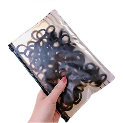 100 élastiques à cheveux colorés, doux et légers, en matière éponge.-Black (1/4)