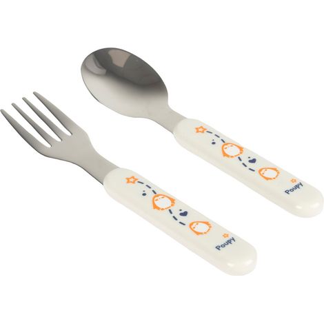 POUPY Set Posatine Inox 2pz Cucchiaio e Forchetta Ergonomici Acciaio Auto (1/4)