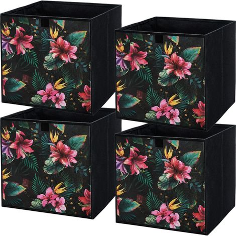 Boîte textile 31x31x31 Fleurs - Lot de 4