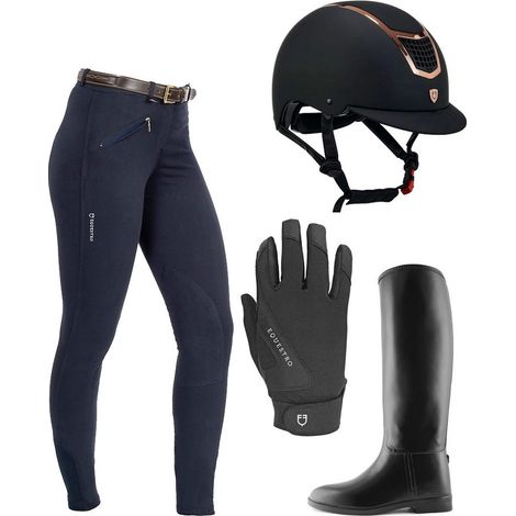 Set abbigliamento equitazione DONNA composto da pantalone, casco, guanti e stivali COLORI A SCELTA