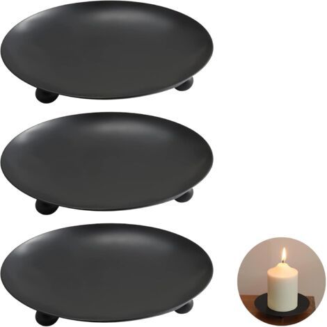 3 Pièces Support Bougies, Bougeoirs, Bougeoir de Bougie, Bougeoir Plat Metal, Plaques de Bougie, Plaque de Bougie Noir, Bougeoir de Pilier Rétro Rond pour Maison Fête Décoration (1/5)