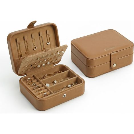 Boîte à bijoux de voyage pour femmes et filles, petit organisateur de bijoux portable avec porte-boucles d'oreilles, crochets pour colliers et compartiments pour bagues, boîte de rangement pour bijoux (1/5)