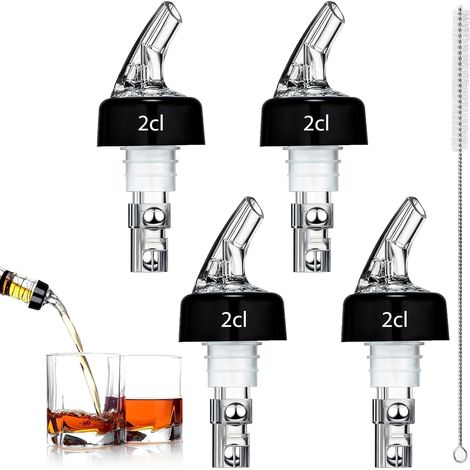 Lot de 4 Becs verseurs, Doseur 2cl, Plastique alimentaire, Système à bille, Pour bar et maison