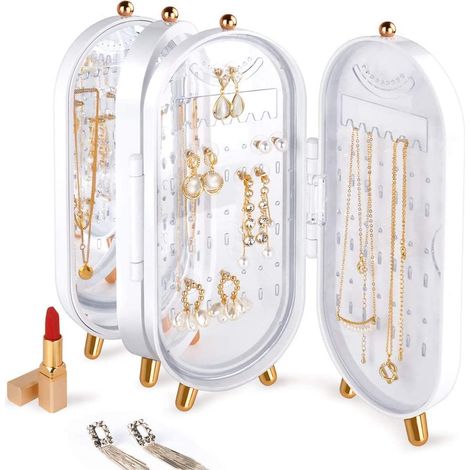MINKUROW Joyero Plegable Soporte, Joyero Con Espejo, Gran Capacidad Y Regalos De Alta Calidad (Blanco) (1/5)