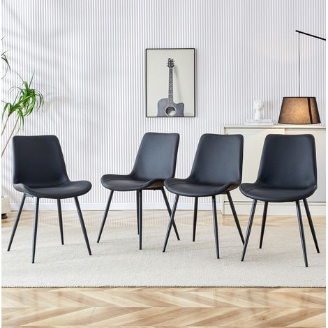 Sedie da pranzo moderne, set da 4, nere, rivestimento in PU e struttura in metallo HAVRYA (1/5)