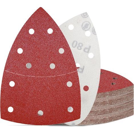 50 Triangular Abrasive Discs, 80 Grit, 11 Holes, Aluminum Oxide, For Detail Sander (1/5)