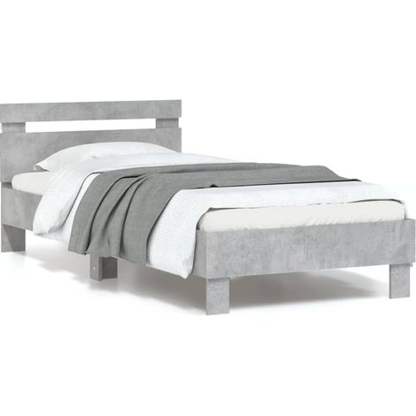 vidaXL Giroletto con Testiera e LED Grigio Cemento 90x190 cm