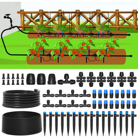 Kit sistema di irrigazione a goccia da 230 piedi con collegamento rapido, tubi flessibili 1/4" e 1/2", ugelli regolabili per giardino, serra, prato e piante in vaso