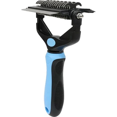 Brosse de déshedding, en acier inoxydable, adaptée aux chiens et aux chats, Bleu (1/2)