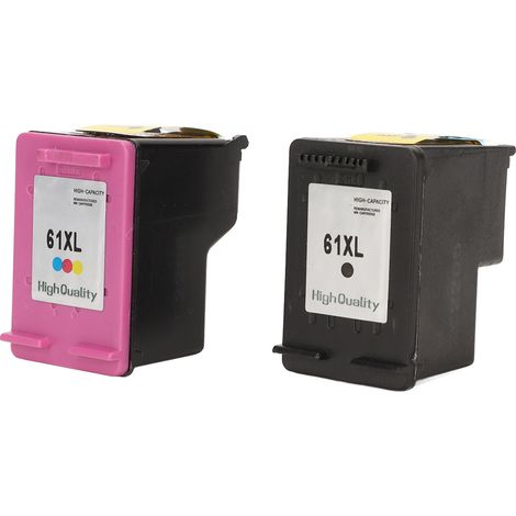 2 cartouches d'encre noires colorées 61XL pour imprimantes HP Envy 4500, Deskjet 1000-1512, OfficeJet 4630 (1/5)