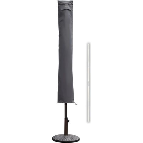Housse de protection Sekey pour parasols de 240 cm, 270 cm et 300 cm de diamètre, en tissu Oxford 600D, avec mât et fermeture éclair, gris foncé (1/5)