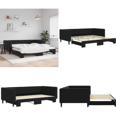 Lit de jour avec gigogne sans matelas noir 100x200 cm - Canapé Convertible - Lit Deux Places - Lit Tiroir - Meuble Multifonctionnel - Literie - Home & Living (1/5)