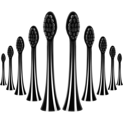 Têtes de Brosse à Dents Electrique Compatible avec My Variations, Lot de 10 têtes de rechange compatibles avec My Variations les brosses à dents électriques, noires (1/5)