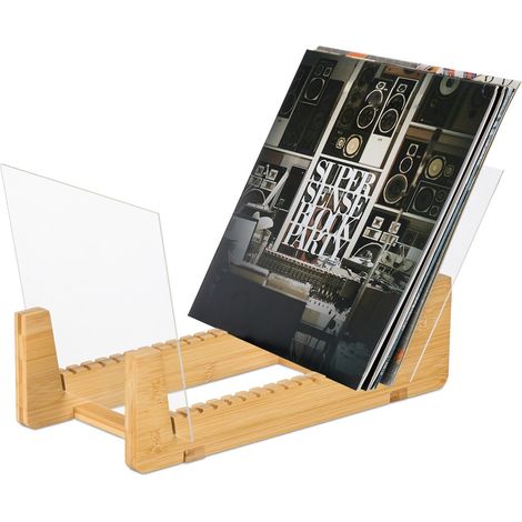 Soporte para discos de vinilo, soporte de bambú para 50 LP