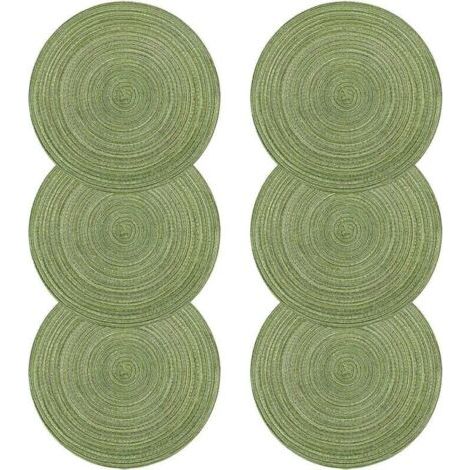BUNTHAUS PA Lot de 6 Sets de Table Ronds Tressés Coton Résistants Chaleur 38cm Salle à Manger Vert (1/4)