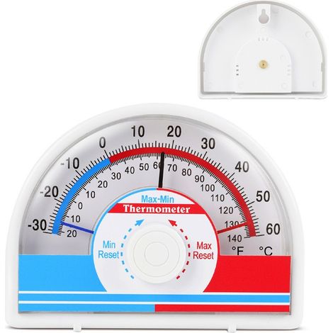 Enregistreur de Température Max-Min Thermomètre, Blanc, Acier inoxydable 430 et Verre, Réarmement Manuel, Intérieur/Extérieur, Sans Pile (1/5)