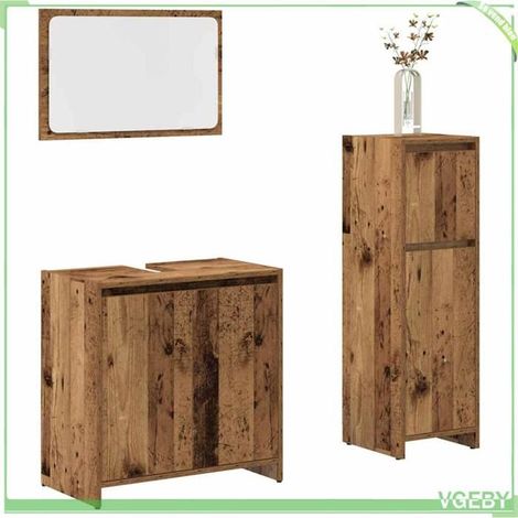 Ensemble meubles salle de bain 3 pcs - FAF7291712445989 - bois d'ingénierie - aspect vieux bois - grand espace de rangement (1/5)