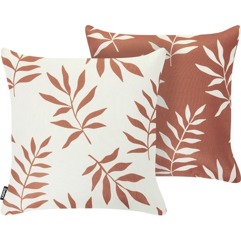 Conjunto de 2 cojines decorativos para exterior accesorios de jardín estampado hojas rojo claro/blanco crema Cloverleaf (1/5)
