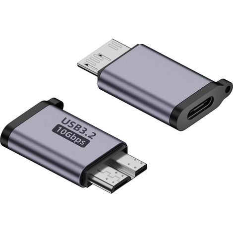 Adaptateur USB C vers Micro USB, 2 pièces USB Type C femelle vers Micro B 10 Gbps USB 3.0 Micro B Adaptateur mâle convertisseur pour transfert de données avec disque dur, SSD, lecteur, compatible avec (1/2)