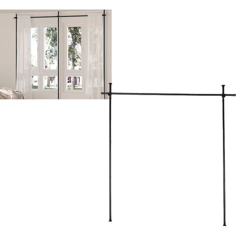 Tringle à rideaux de séparation de pièce en acier au carbone, tige de tension verticale pour séparation de pièces, séparateur d'espace réglable, support de rideau noir mat (1/5)