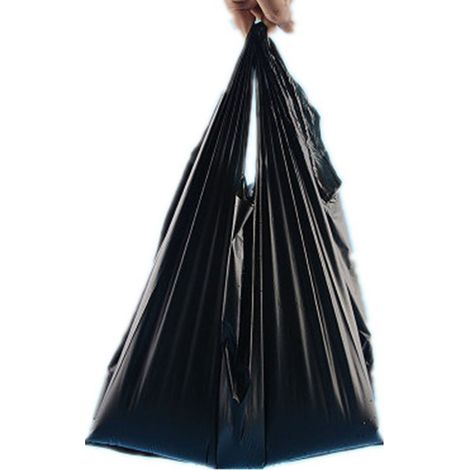 Lot de 50 sacs poubelle noirs en polyéthylène épais, grande capacité, type gilet, pour la maison, la cuisine et le bureau.