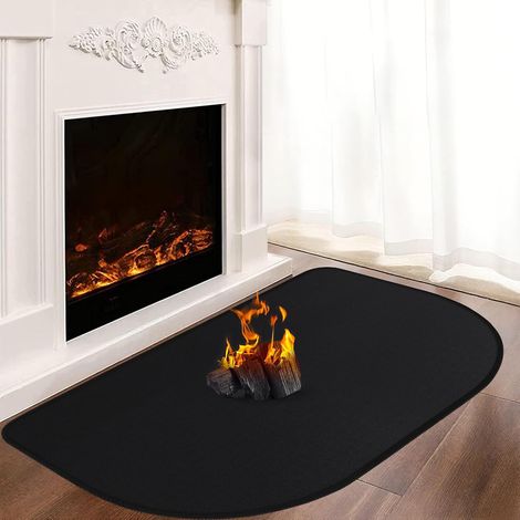 Tapis de cheminée résistant au feu, 120 x 70 x 0,1 cm, noir tapis de cheminée ignifuge pour poêle à bois, cheminée, intérieur et extérieur, protège les sols des étincelles, (1/5)