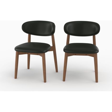 Lot de 2 chaises en cuir synthétique noir et bois d'hévéa foncé - Yuna (1/5)