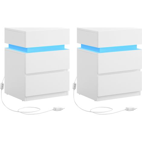Vasagle – Lot de 2 tables de chevet avec bande LED multicolore – 3 tiroirs – Dimensions 35 x 40 x 55 cm – Panneau d’aggloméré blanc (1/5)