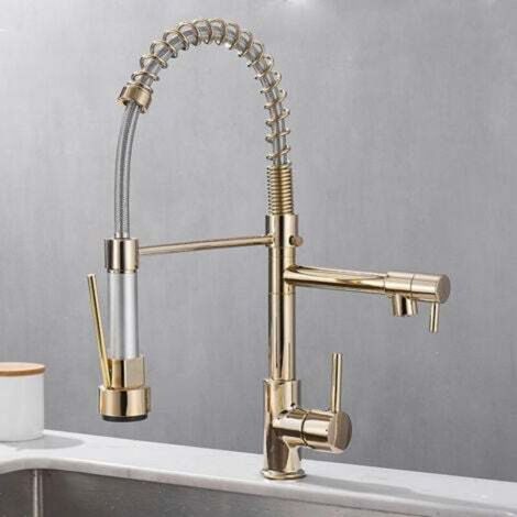 Pull-Out Kitchen Faucet with 2 Spray Patterns, Single-Lever Mixer Tap, 360° Swivel, Hot and Cold Water, Available in Gold