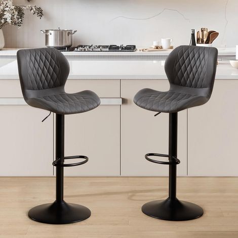 Barhocker mit Lehne, 360° drehbar, höhenverstellbar, Kunstleder, dunkelgrau, 2er-Set (1/5)