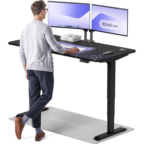Desktronic Bureau assis debout HomePro - 160x80cm - Noir/Noir