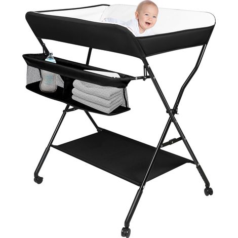 Wickeltisch Badewanne Faltbarer Baby Wickeltisch mit Ablagekorb Schwarz (1/5)