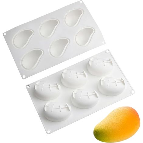 2 moldes de mango, molde 3D de trampantojo, molde de silicona de 6 compartimentos para repostería con forma de mango, apto para mousse, dulces, jabones y velas aromáticas (blanco)