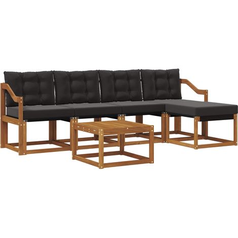 Set di divani da esterno con cuscino 6 pz  Salotto da Giardino Naturale e Nero (1/5)