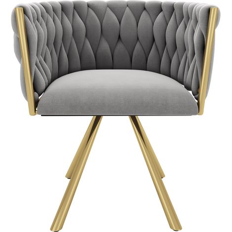 Chaise de salle à manger en velours, lot de 4, chaise pivotante individuelle de luxe léger pour salon et chambre, chaise pivotante de loisirs avec quatre pieds de support en métal, gris et doré (1/5)