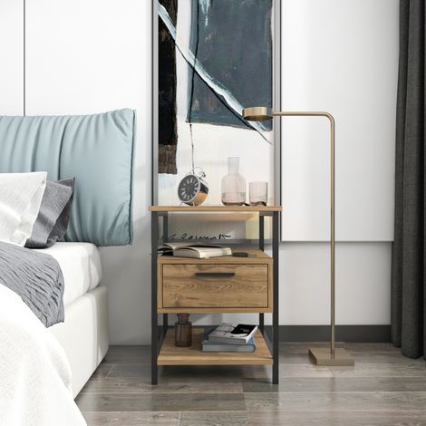 Decorotika Alba Nightstand With Drawer  Side End Table With Shelves Space Saver Modern Night Table- Oud Pattern And  Noir (1/4)