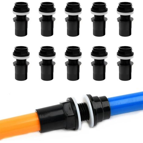 10 raccordi in PVC per serbatoi - Ø 20 mm - filettati - per sistemi di filtrazione per laghetti - con guarnizione e dado inclusi (1/5)