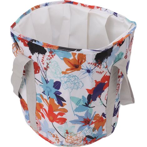 Bassin de bain de pieds pliable, isolé en PVC, portable, avec poignée, idéal pour le camping et les voyages en plein air. Motif feuille d'érable blanche. (1/5)