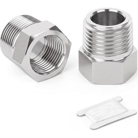 2 pcs 304 réducteur en acier inoxydable douille hexagonale, 1/2" BSP mâle à 1/8" BSP femelle tuyau, adaptateur réducteur de raccord convertisseur (1/5)