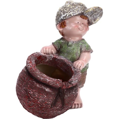 Blumentopf-Ornament in Form eines Cartoon-Kindes, strukturierte Figur, exquisit und lebensecht, wasserfest, für Garten, Rasen oder Bürodekoration (1/5)