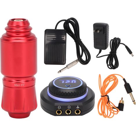 Kit de stylo tatouage professionnel, cordon RCA réglable, tension ajustable, rouge, prise US 100-240V, ensemble complet (1/5)
