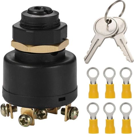 1 Pièce Interrupteur d'allumage et de démarrage, interrupteur d'allumage robuste à poussoir pour starter, 6 vis, 3 positions, avec 2 clés et 2 à 5 bornes, kit pour bateaux à moteur hors-bord (1/4)