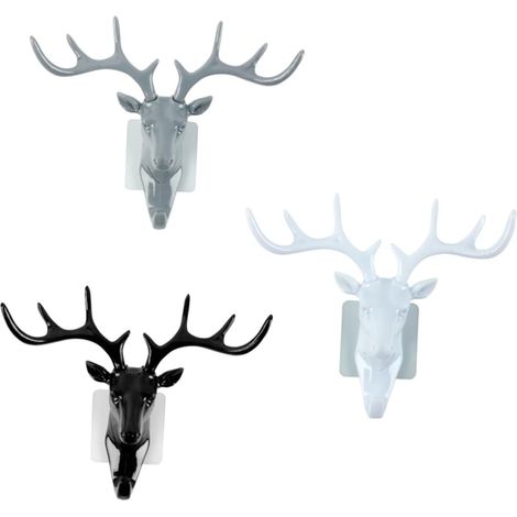 de 3 patères murales en forme de tête de cerf noires avec