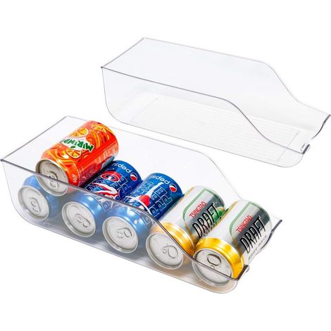 Bacs de rangement transparents pour réfrigérateur, congélateur, cuisine, comptoirs et placards - Distributeur de boissons, porte-canettes, lot de 2 (1/5)