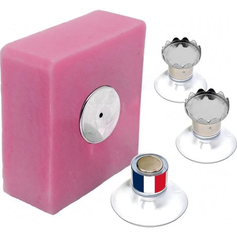 Lot de 3 - Porte-Savons Magnétiques - Ventouse Acier Inoxydable - Fixation Murale Sans Perçage pour Salle de Bain et Cuisine - Argenté - 8x5cm