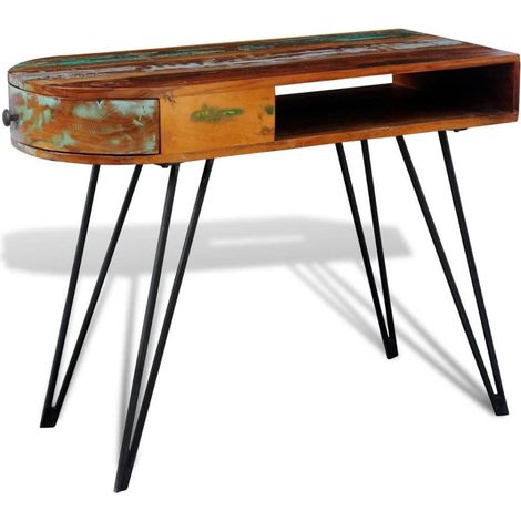 Escritorio de ordenador/mesa de trabajo de madera maciza reciclada con patas de husillo de hierro 0502087 (1/5)